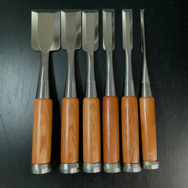 Old stock Sukemaru 4th High-Speed Steel Bench chisels set 掘出し物 四代助丸 ハイス鋼追入組鑿 Oirenomi 6本組