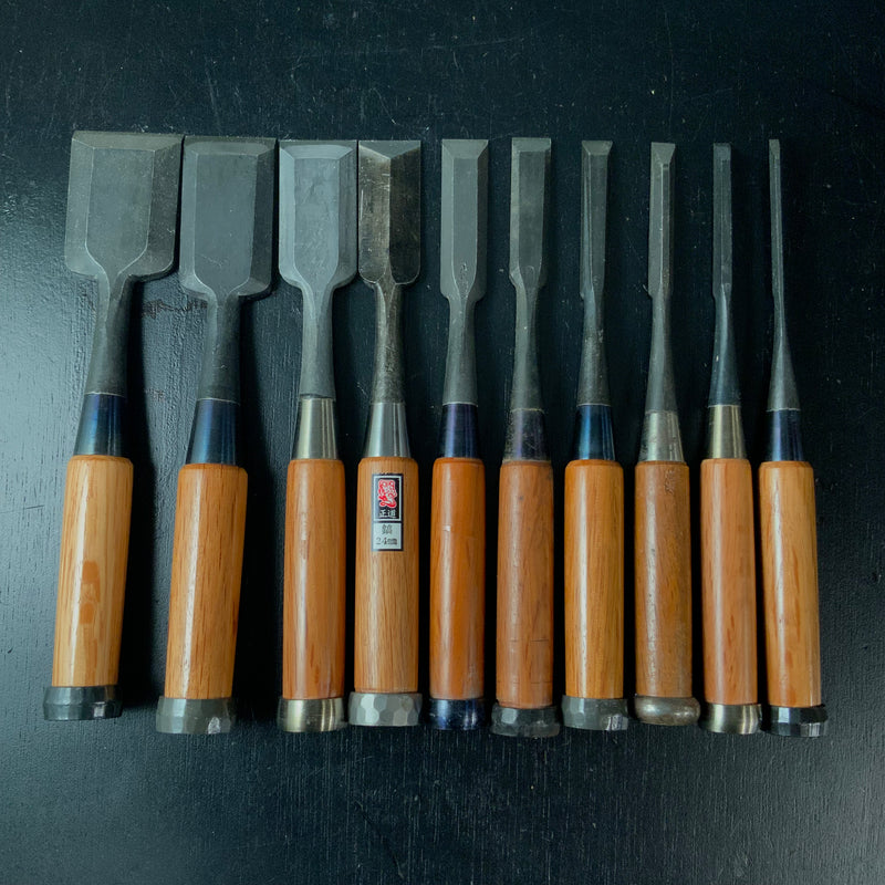 #M182  Mixed set for beginner Bench chisels set by unknown smith バラ鑿合わせ 初心者におすすめ 追入組鑿作者不明