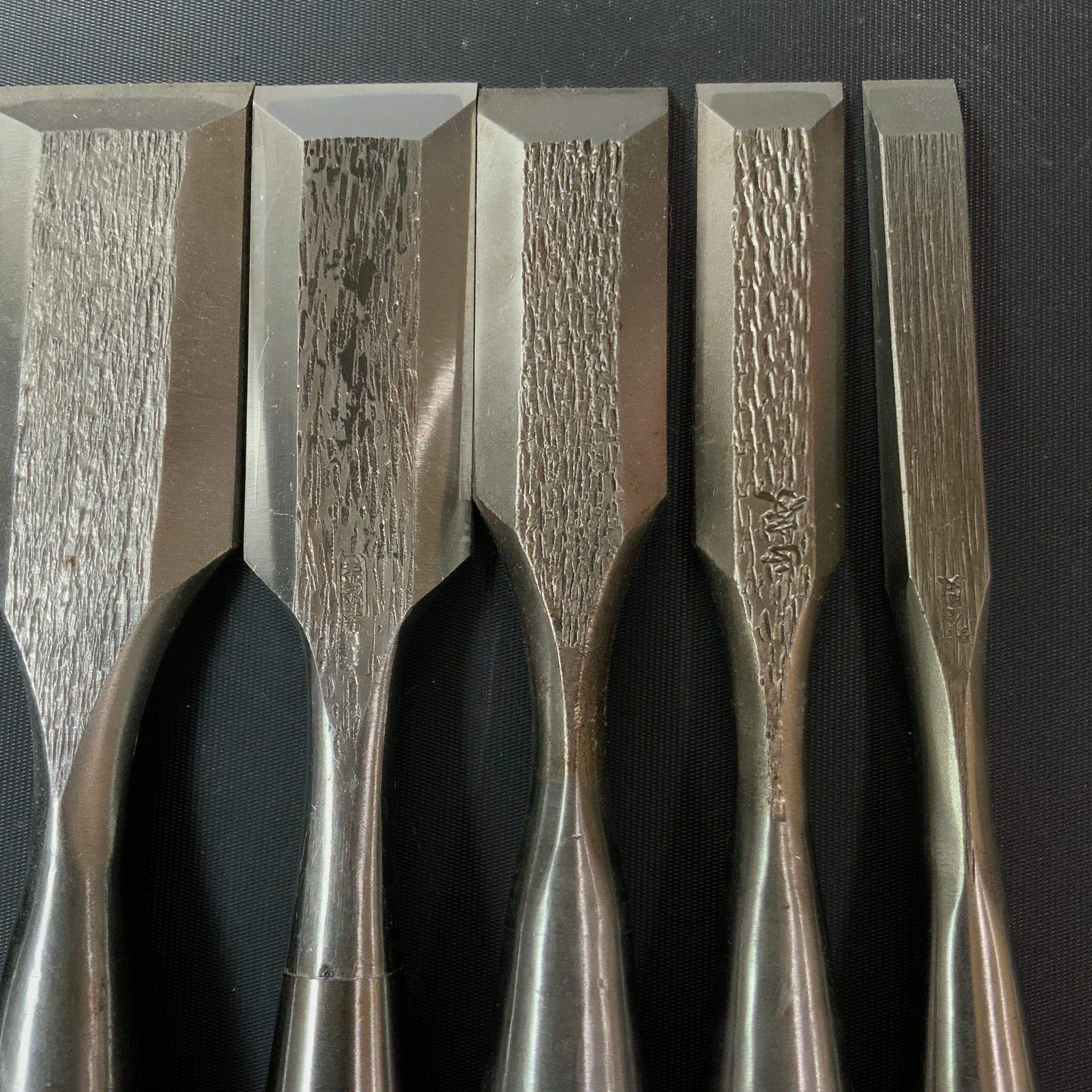 Old stock #8 Mixed set High-Speed Steel Damekiri chisels Timber chisels 掘出し物 バラ鑿合わせ ハイス ダメ切鑿 6本組