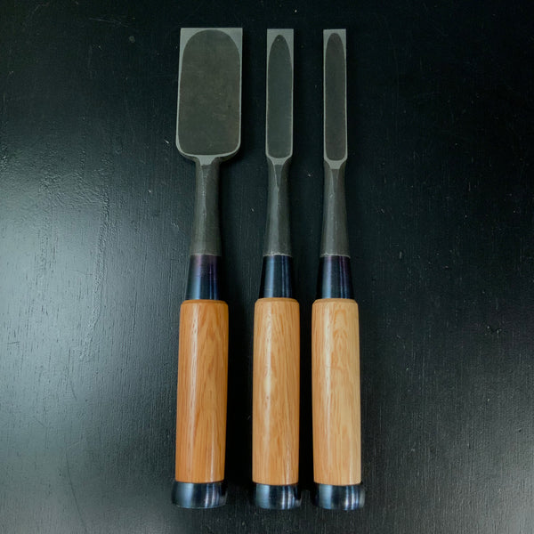 Old stock Ouchi Bench chisels by Ouchi 4th generation 掘出し物 四代目大内俊明作 宗家大内 追入鑿 Oirenomi