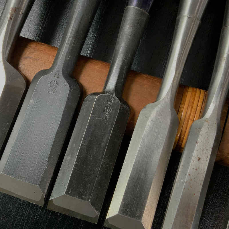 #M185 Mixed set High-Speed Steel Bench chisels set for beginner by unknown smith  バラ鑿合わせ 初心者におすすめ ハイス追入組鑿作者不明