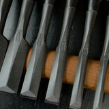 Tasai Dovetail Bench chisels set with blue steel Oirenomi 田斎作 黒仕上 鎬追入組鑿 10本組