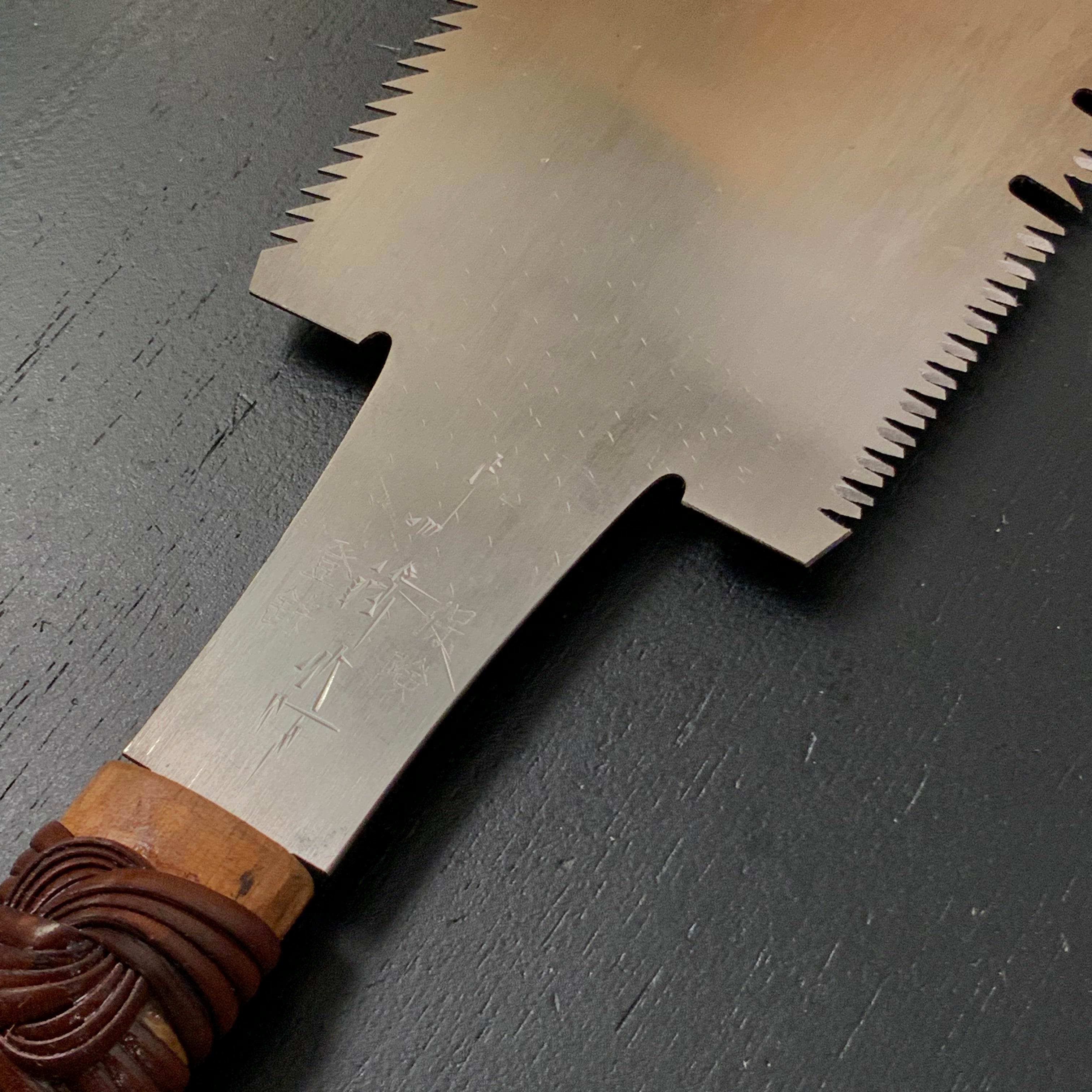 #189 Nagakatsu Double Edge Saw Eddy Type Handles set by Kurashige For Soft Wood  長勝鋸 渦巻き柄 両刃鋸 針葉材用 265mm