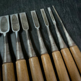 Used Nishiki Ryu Bench chisels set  (Used by palace carpenters)     錦龍  追入組鑿 中古鑿(宮大工使用）