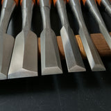 Old stock #6 Sukemaru 4th Wholesaler stamp High-Speed Steel Bench chisels set 掘出し物 四代助丸 問屋銘 ハイス鋼追入組鑿 Oirenomi