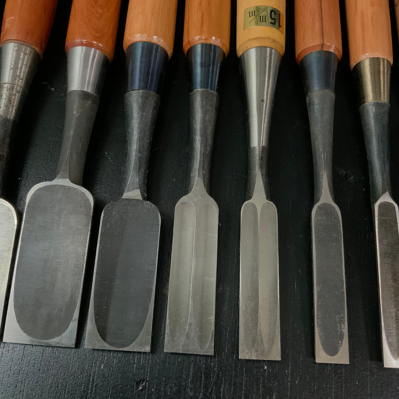 #M180 Mixed Uchimarunomi chisels set by unknown  バラ鑿合わせ 内丸組鑿 10本組 作者不明