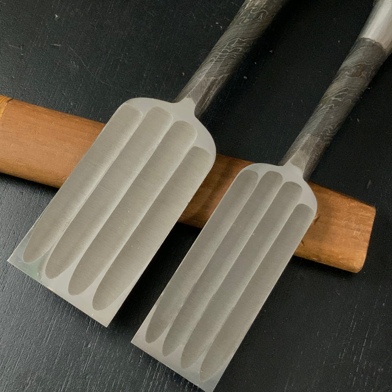 Tasai Mokume Special Paring chisels (Usunomi) with blue steel blackwood Handle  田斎作 木目 薄鑿 四つ裏 黒檀柄