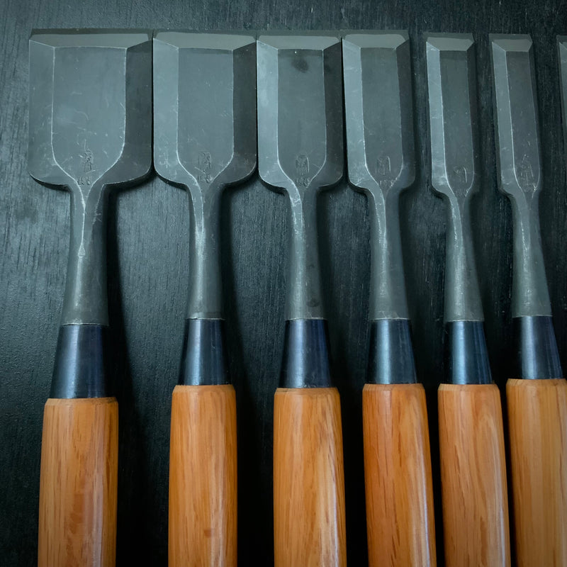 Sukemaru  Bench chisels set by Usui Yoshio with Red oak handle  四代助丸 碓氷淑郎 追入組鑿 赤樫柄