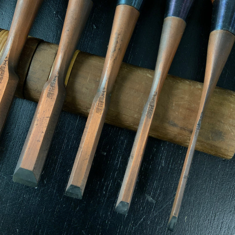 #M184  Masasoku Mixed set High-Speed Steel Bench chisels set for beginner by unknown smith 正則 バラ鑿合わせ 初心者におすすめ ハイス追入組鑿作者不明