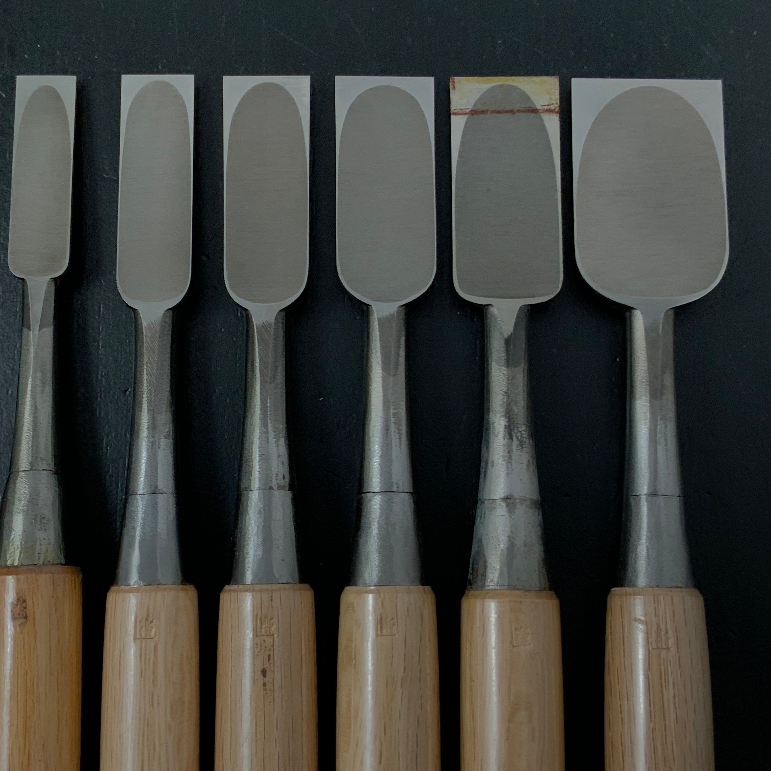 Old Stock Tasai Special Bench chisels (Oirenomi) with blue steel  掘出し物 田斎作 磨き仕上 追入鑿