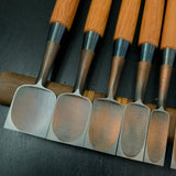 Old stock #8 Sukemaru 4th Masanori Wholesaler stamp High-Speed Steel Bench chisels set 掘出し物 四代助丸 正則 ハイス鋼追入組鑿 Oirenomi