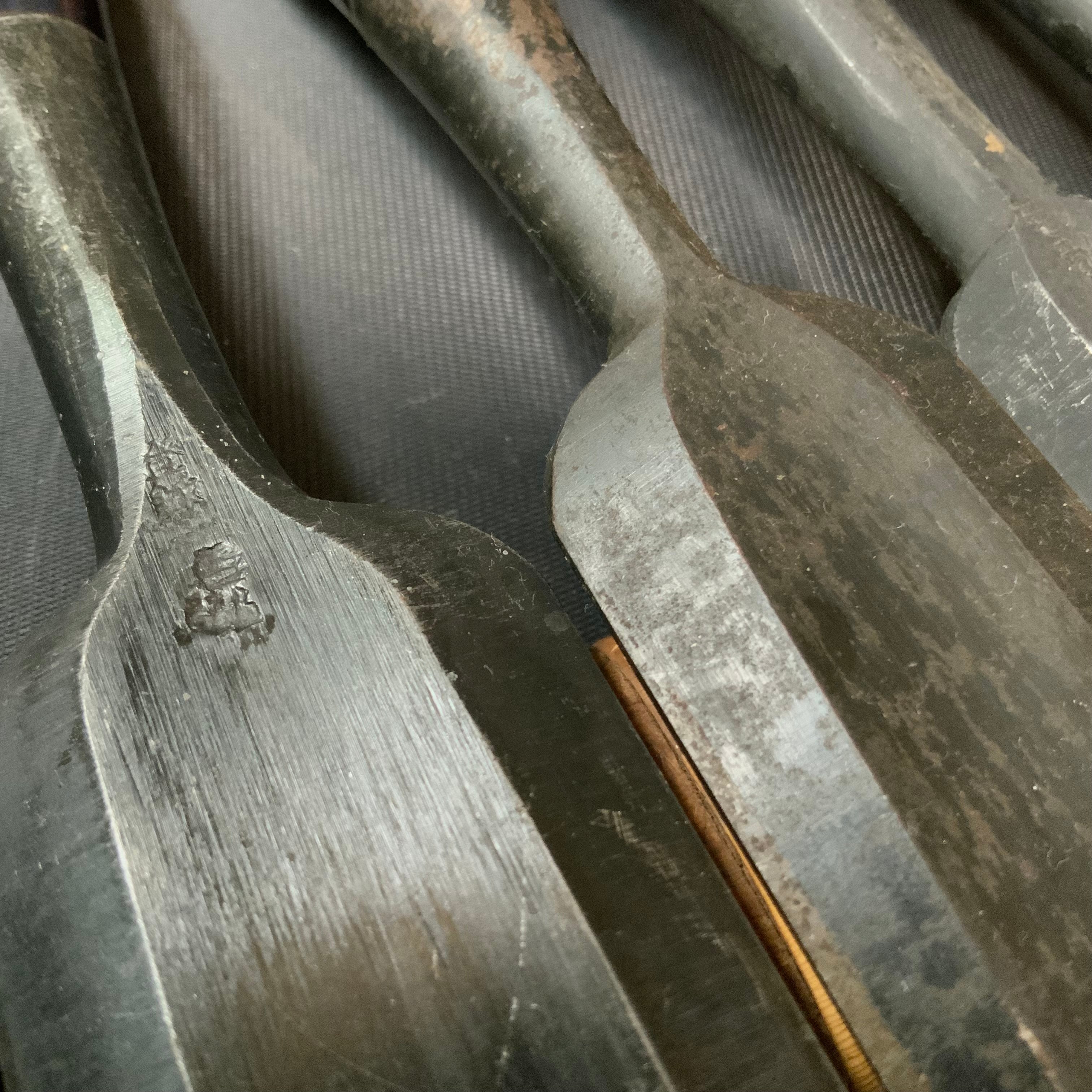 #14 Old stock Soto maru chisels set with white steel 掘出し物 外丸組鑿 10本組 Sotomarunomi