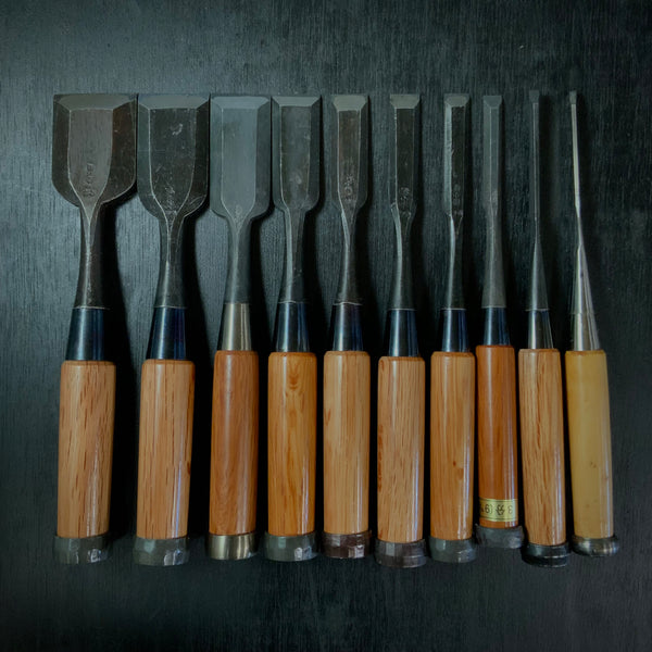 #M160  Mixed set for beginner Bench chisels set by unknown smith バラ鑿合わせ 初心者におすすめ 追入組鑿作者不明
