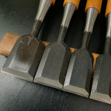 Kikuhiromaru Bench chisels set (Oirenomi,Yotsuura) with wooden box 菊弘丸 追入組鑿 四つ裏 桐箱付