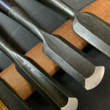 #11 Old stock Soto maru bench chisels set with white steel 掘出し物 外丸追入組鑿 5本組 Sotomarunomi