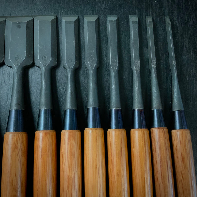 Sukemaru  Bench chisels set by Usui Yoshio with Red oak handle  四代助丸 碓氷淑郎 追入組鑿 赤樫柄