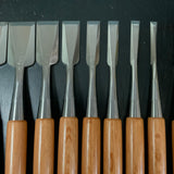 Sukemaru 4th High-Speed Steel Bench chisels 10pc set Ichimonji Type  四代助丸 碓氷淑郎 ハイス鋼追入組鑿 一文字 Oirenomi