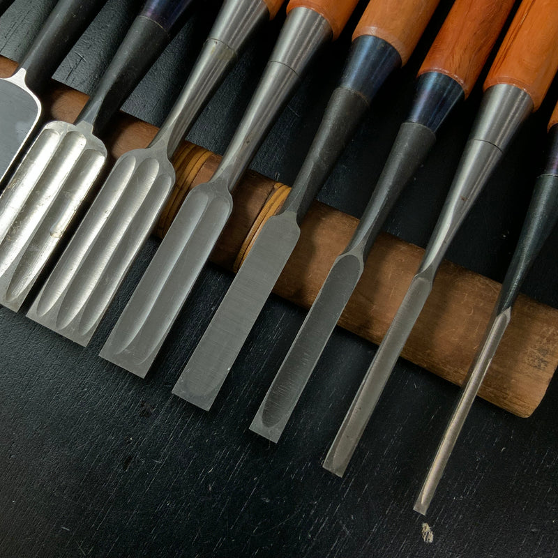 #M185 Mixed set High-Speed Steel Bench chisels set for beginner by unknown smith  バラ鑿合わせ 初心者におすすめ ハイス追入組鑿作者不明