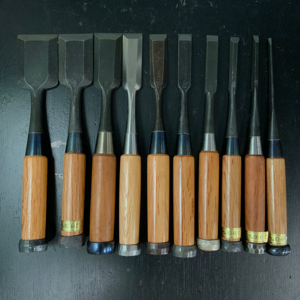 #M179 Mixed Uchimarunomi chisels set by unknown  バラ鑿合わせ 内丸組鑿 10本組 作者不明