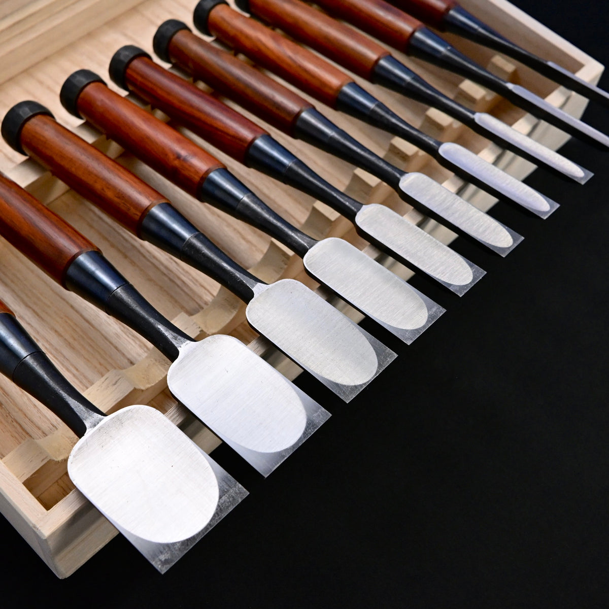 宗家大内 追入組鑿 紫檀柄 桐箱付    Ouchi Bench chisels set RoseWood Handle by Ouchi 4th generation #7