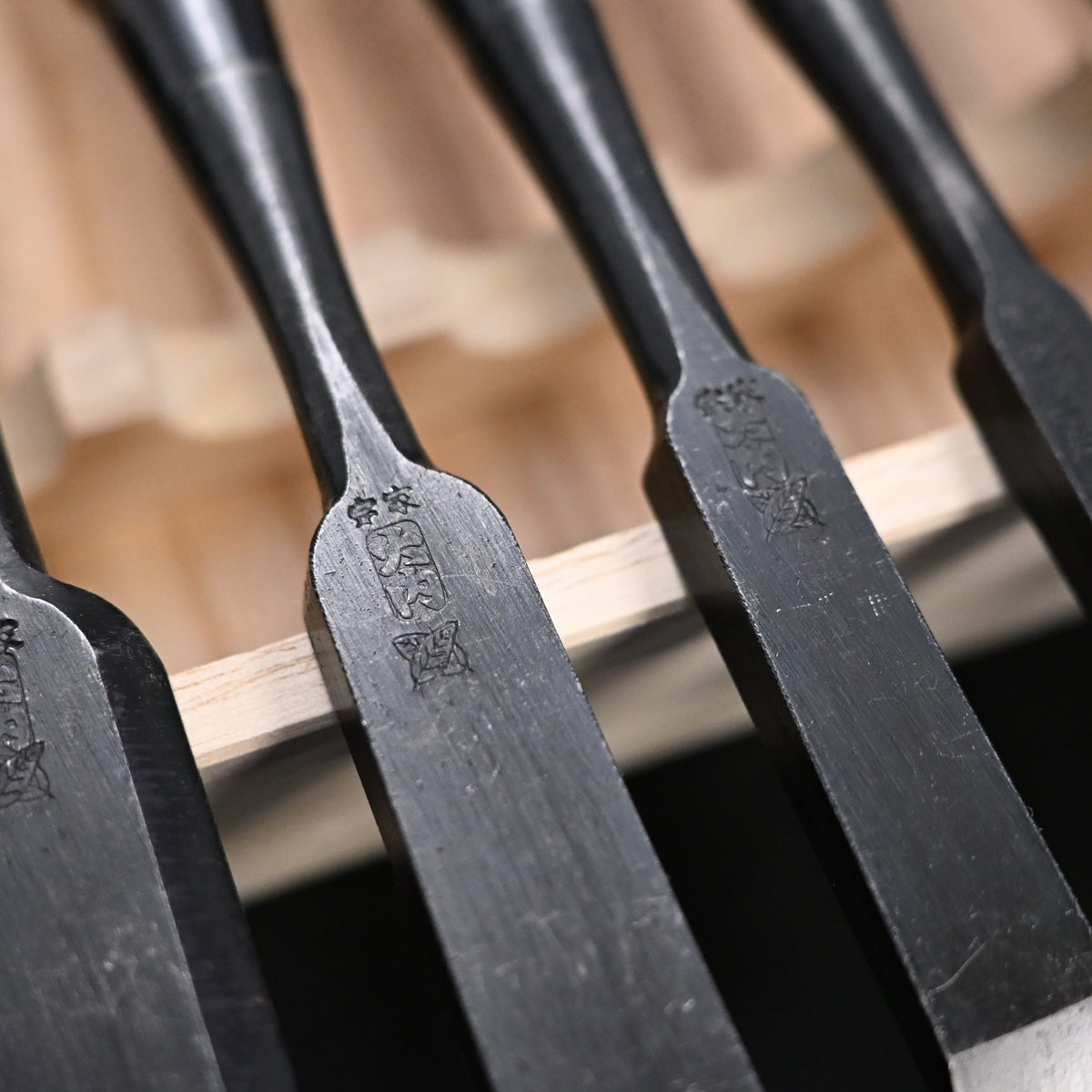 Ouchi Bench chisels set by Ouchi 4th generation white Oak Handle  宗家大内 追入組鑿 芯持白樫柄 桐箱付 四代目大内俊明作