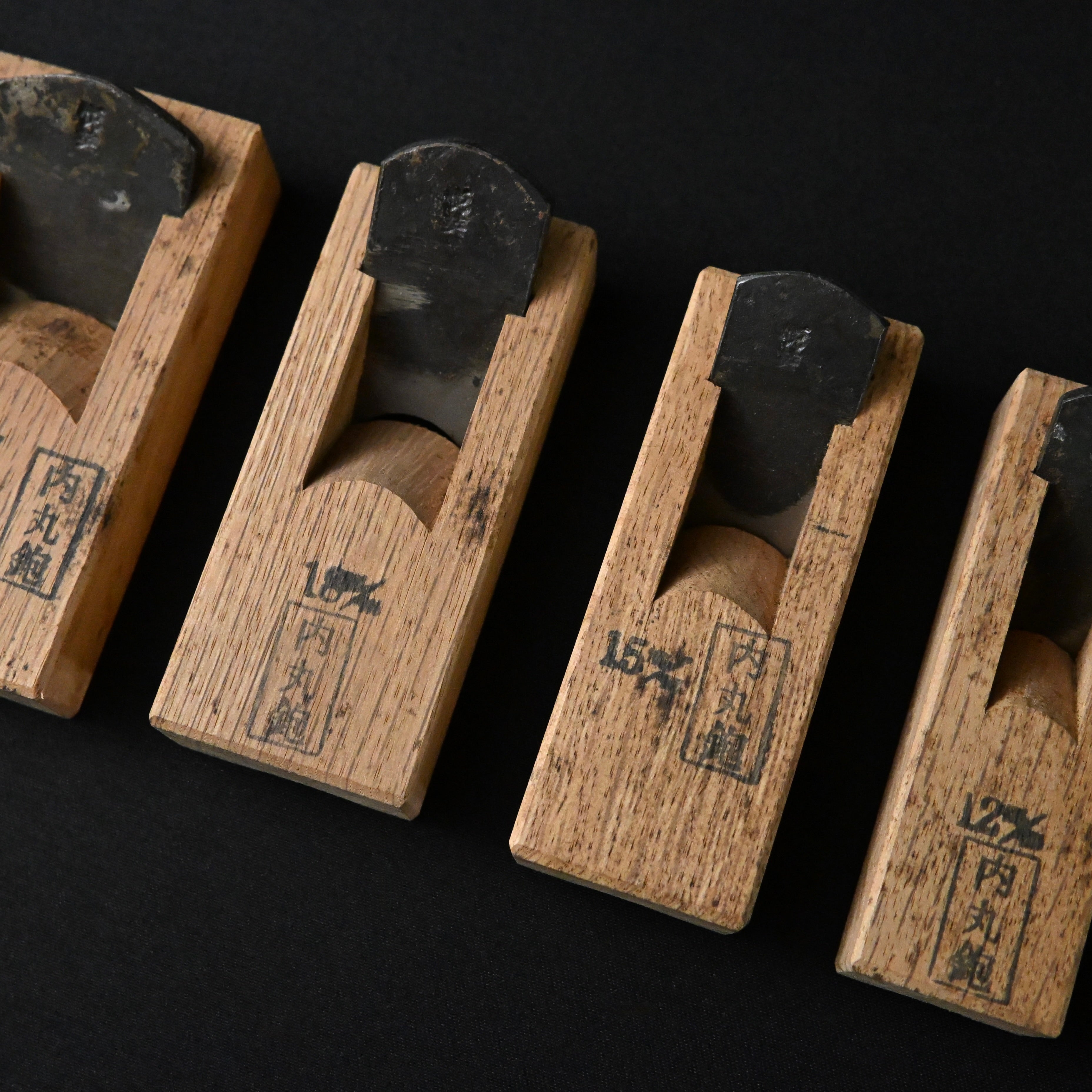 掘出し物 悦英 極豆内丸組鉋 5本組.    Old stock Etsuei Mini Round Plane set (Uchimaru) 5pc