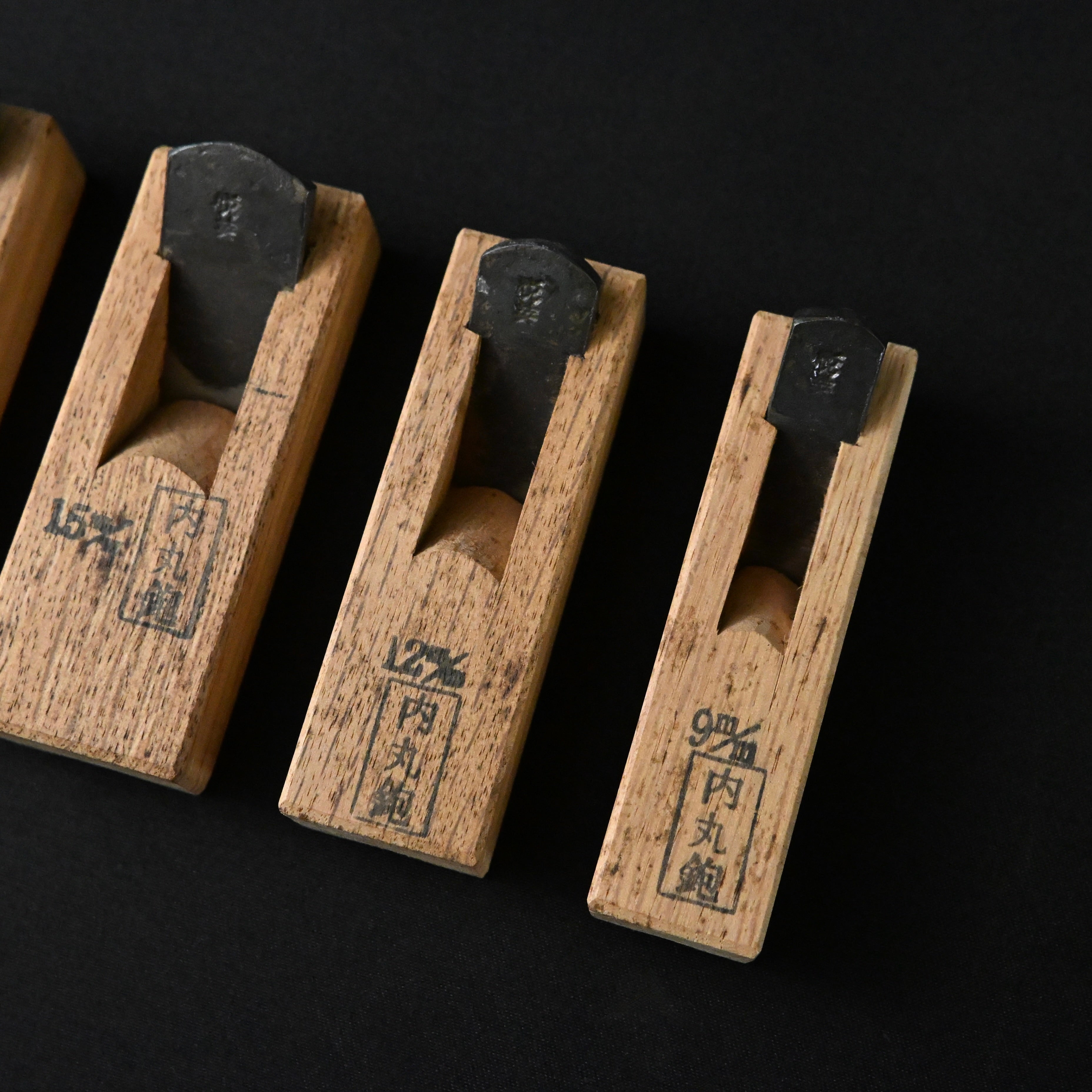 掘出し物 悦英 極豆内丸組鉋 5本組.    Old stock Etsuei Mini Round Plane set (Uchimaru) 5pc