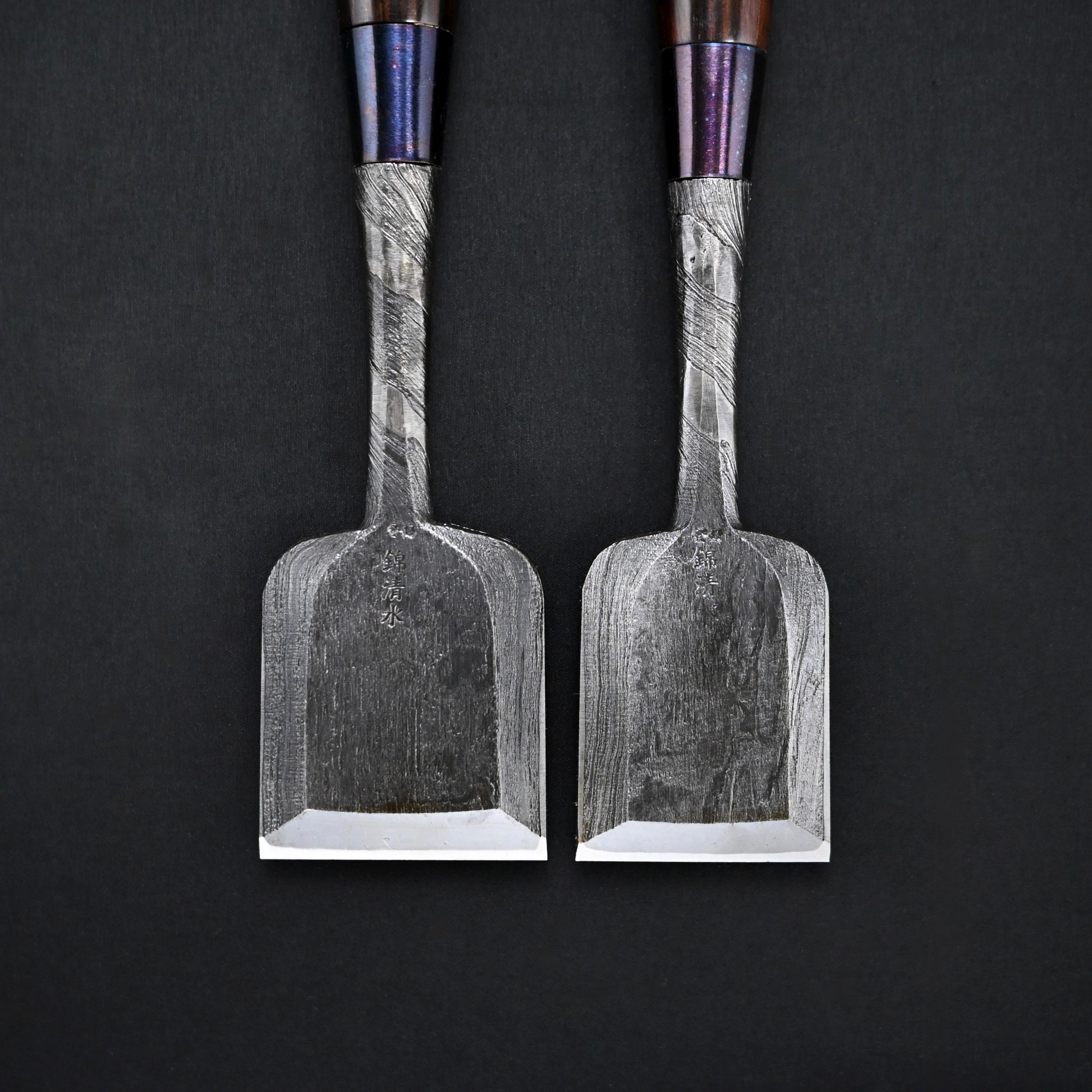 錦清水 木目打捻り 追入組鑿 15本組   Rare stock Nishiki Kiyomi Mokume Bench Chisels 15pc set
