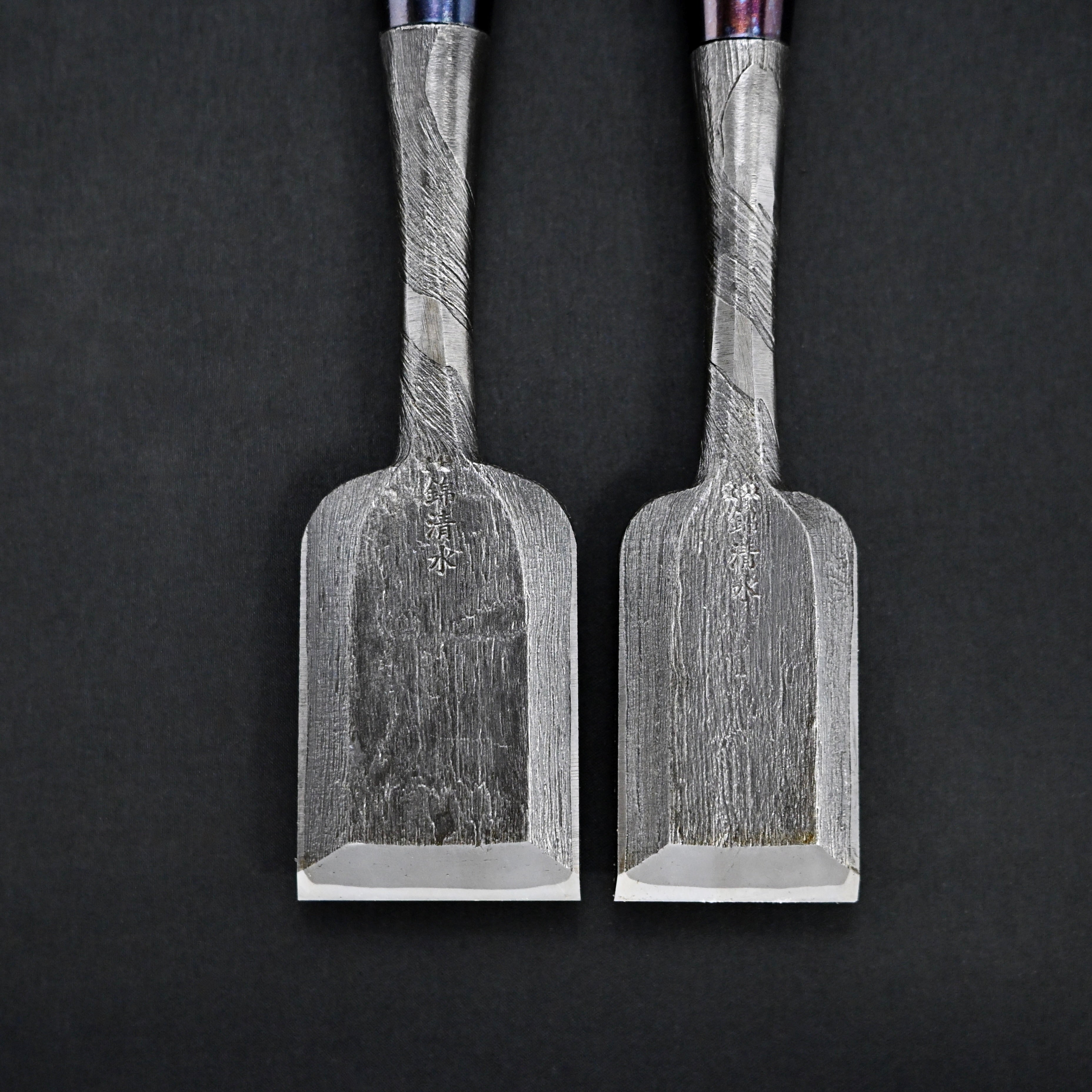 錦清水 木目打捻り 追入組鑿 15本組   Rare stock Nishiki Kiyomi Mokume Bench Chisels 15pc set