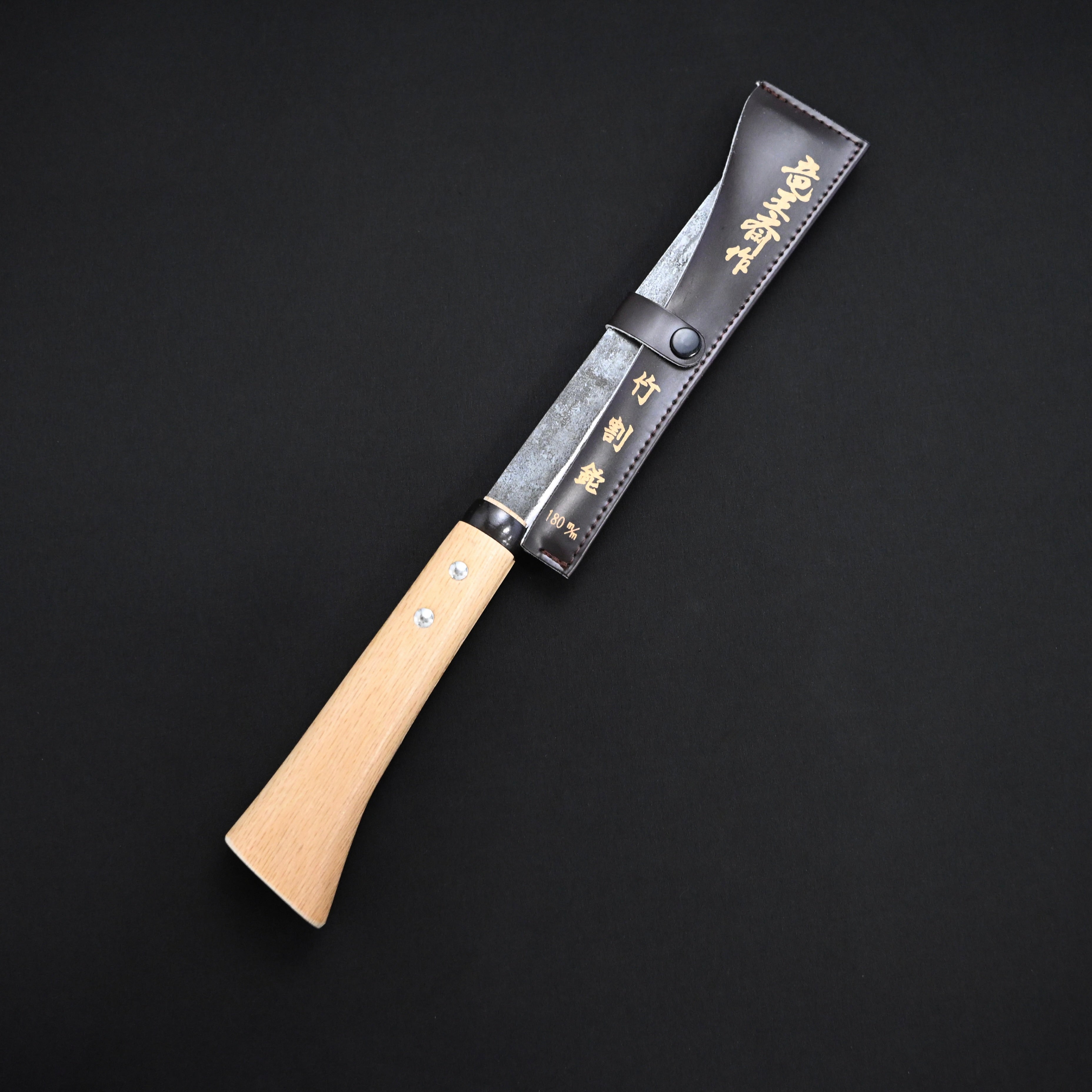 Ryuosai Bamboo Splitting Nata Curved Blade with blade guard 180mm   竜王斎（カーブ刃）竹割鉈  刃あて付