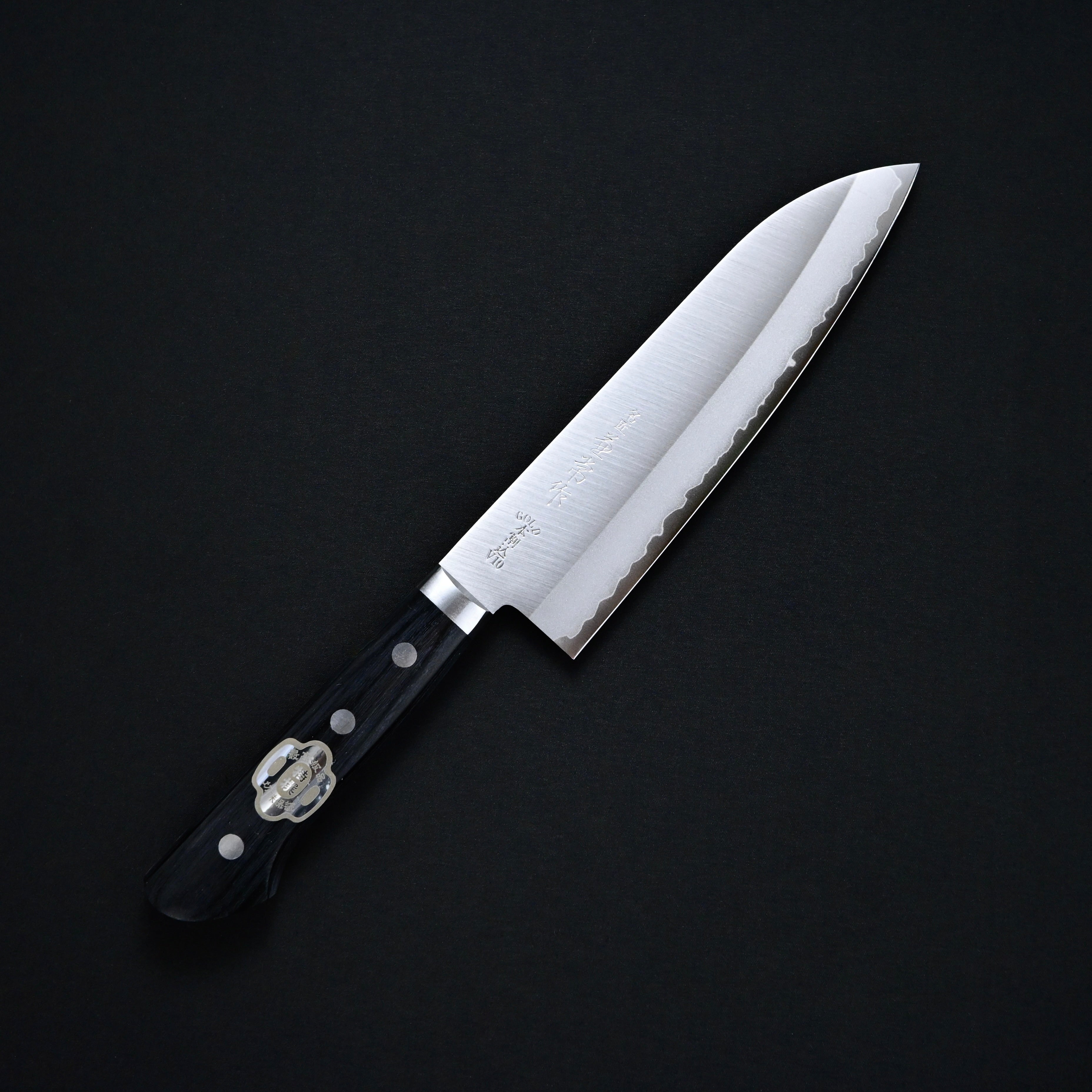 兼常作 本割込DPゴールド 口金付 黒合板柄 三徳型165mm Kanetsune