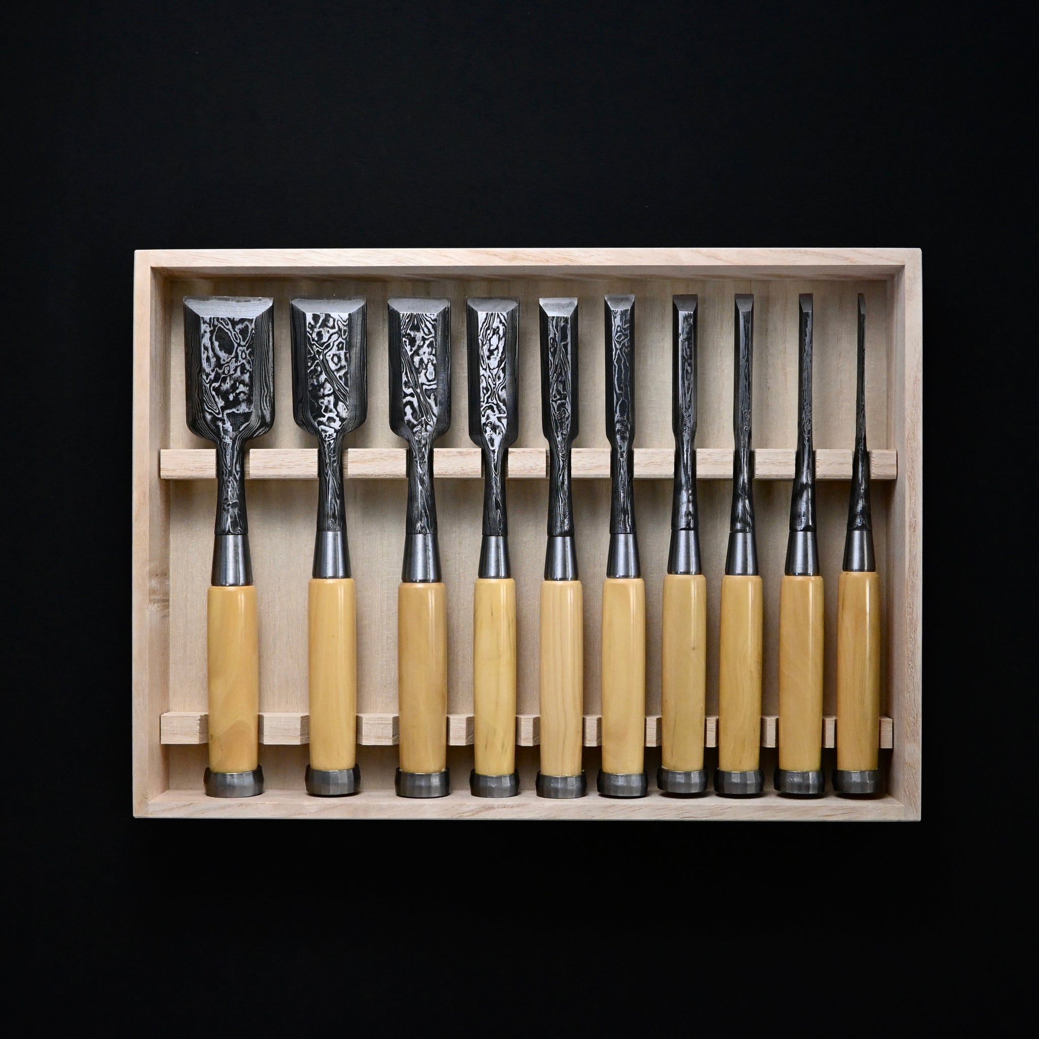 Sukemasa Suminagashi Bench chisels set with Box wood Handles 助正 墨流し 追入