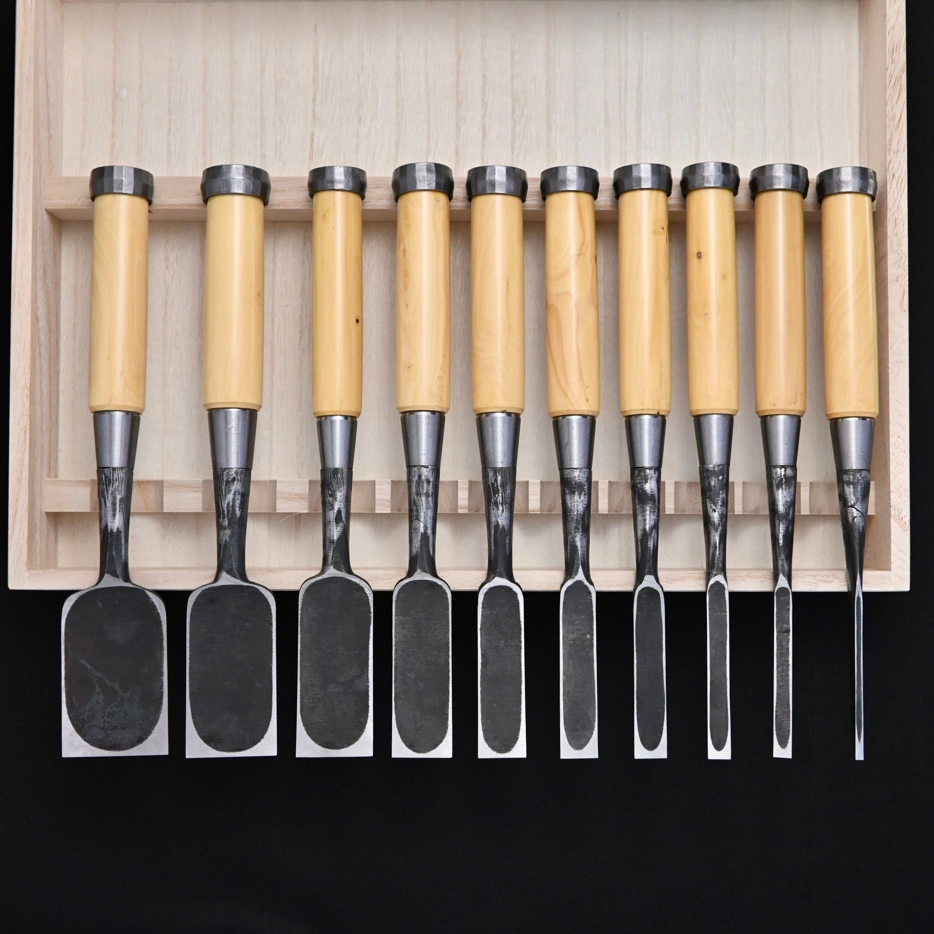 Sukemasa Suminagashi Bench chisels set with BoxWood Handles  助正 墨流し 追入組鑿 柘植柄 白紙鋼 Oirenomi