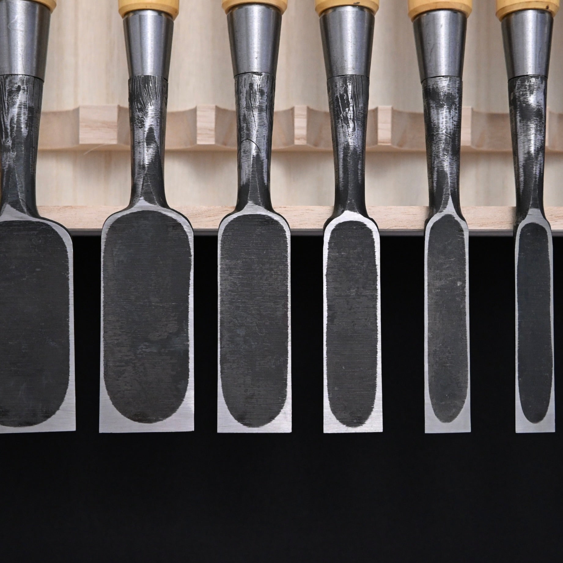 Sukemasa Suminagashi Bench chisels set with BoxWood Handles  助正 墨流し 追入組鑿 柘植柄 白紙鋼 Oirenomi