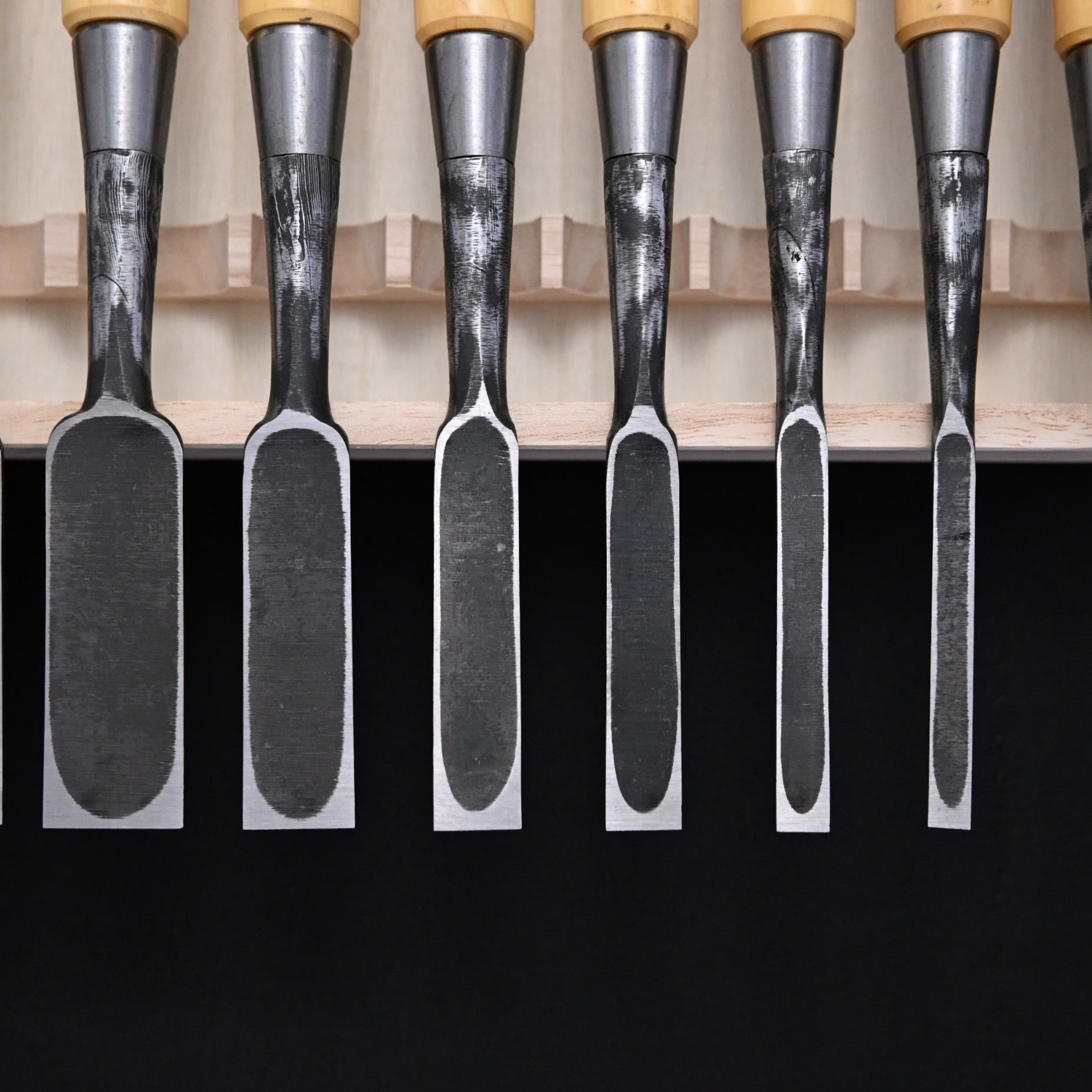Sukemasa Suminagashi Bench chisels set with BoxWood Handles  助正 墨流し 追入組鑿 柘植柄 白紙鋼 Oirenomi