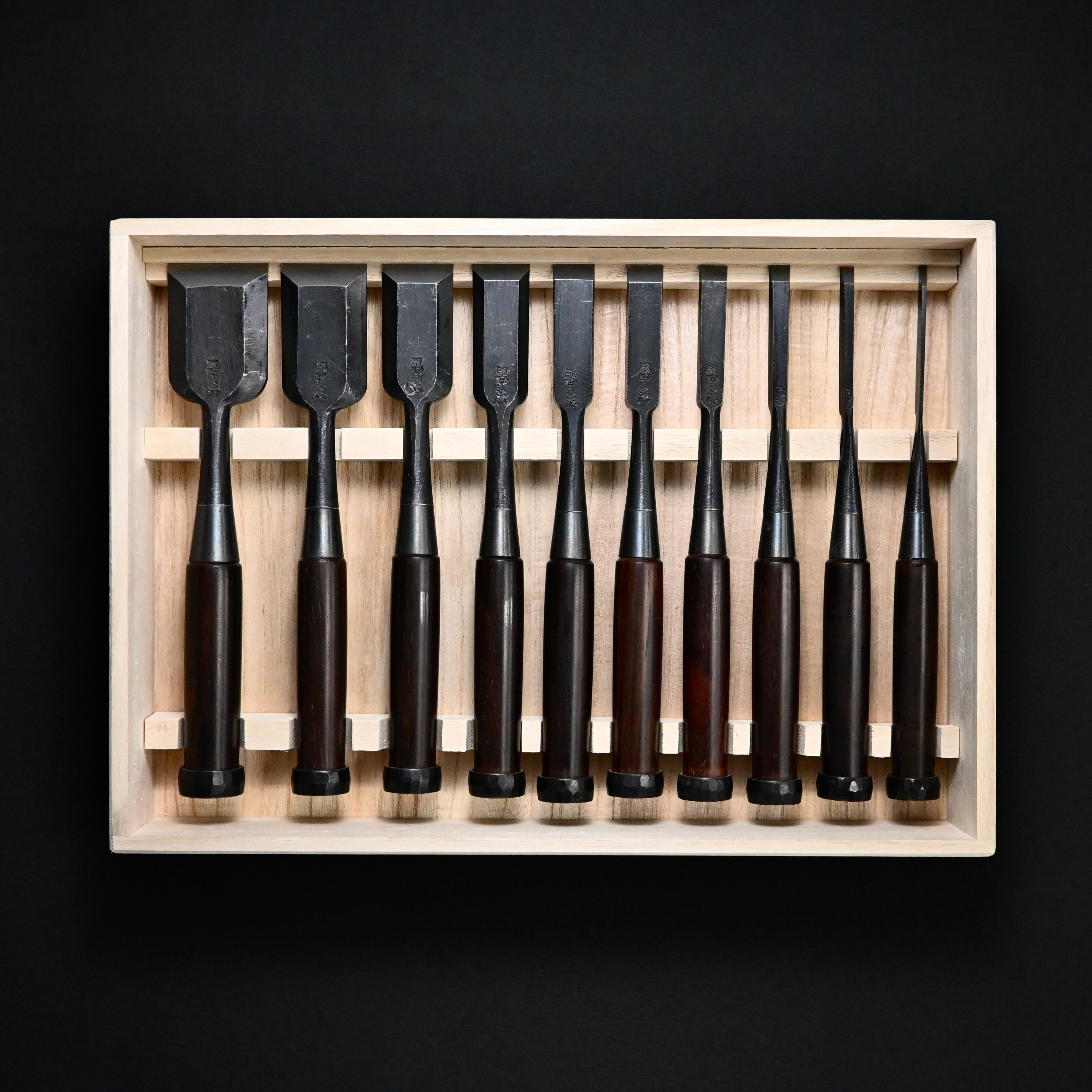 #6 Ouchi Bench chisels set RoseWood Handle by Ouchi 4th generation  宗家大内 追入組鑿 紫檀柄 桐箱付 四代目大内俊明作