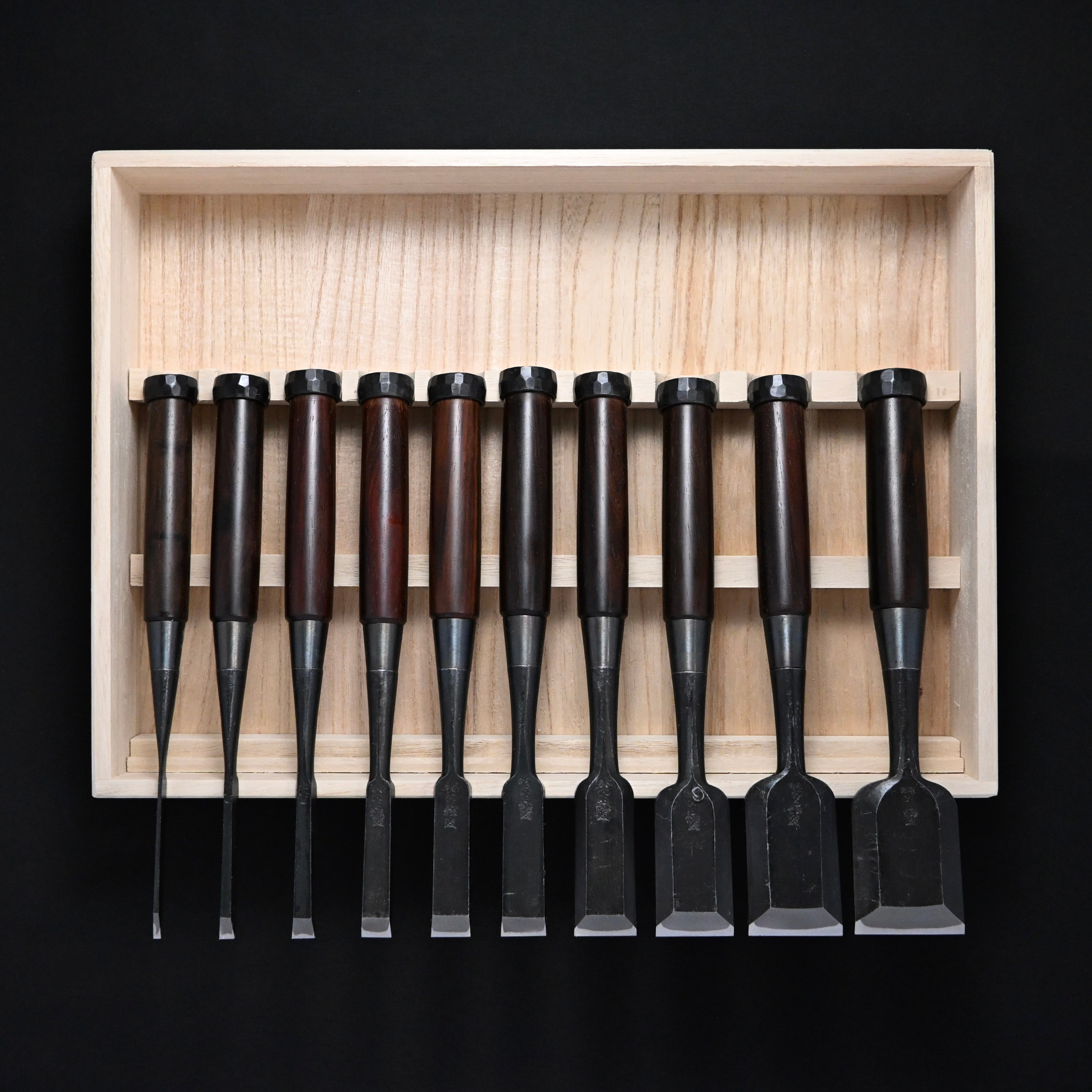 #6 Ouchi Bench chisels set RoseWood Handle by Ouchi 4th generation  宗家大内 追入組鑿 紫檀柄 桐箱付 四代目大内俊明作