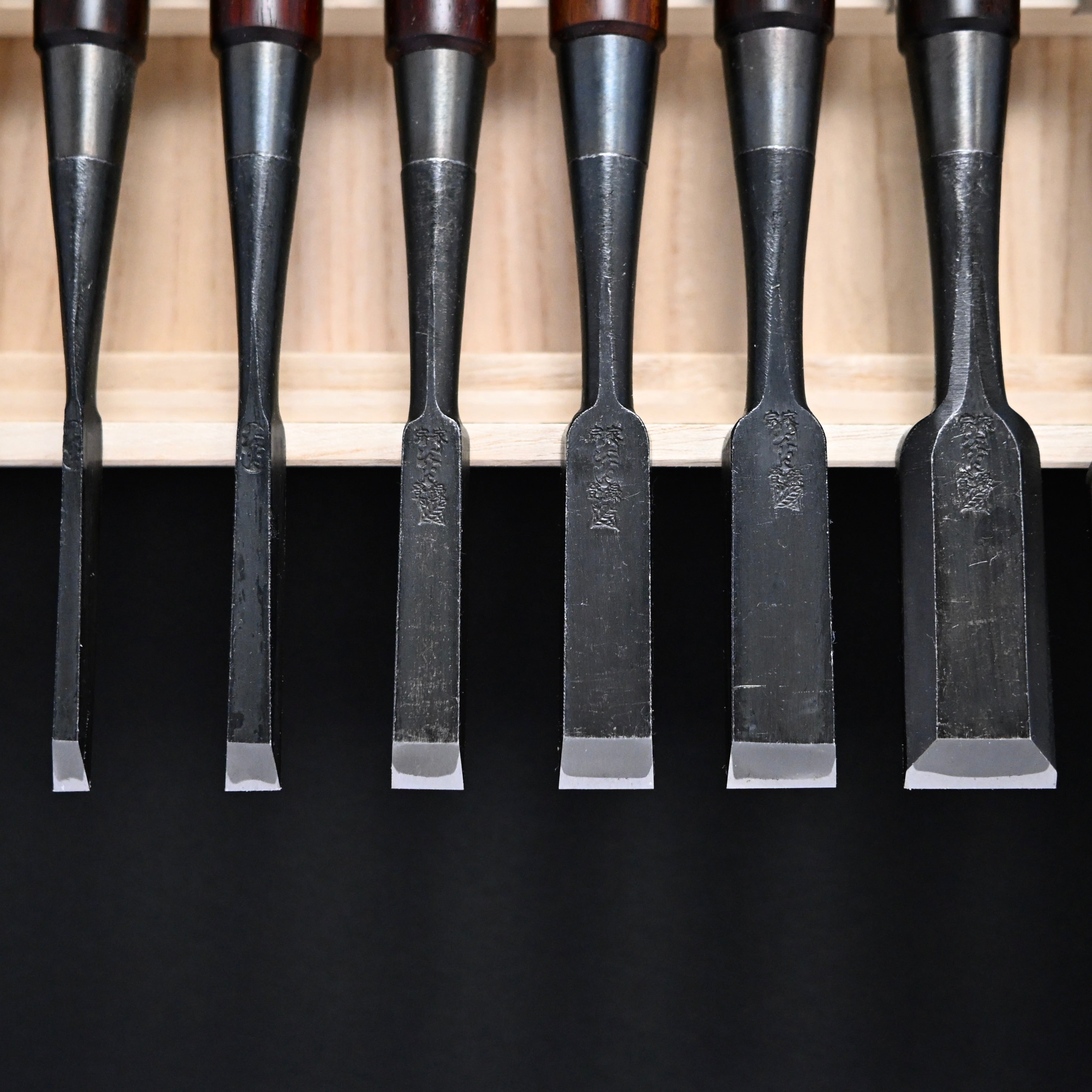 #6 Ouchi Bench chisels set RoseWood Handle by Ouchi 4th generation  宗家大内 追入組鑿 紫檀柄 桐箱付 四代目大内俊明作