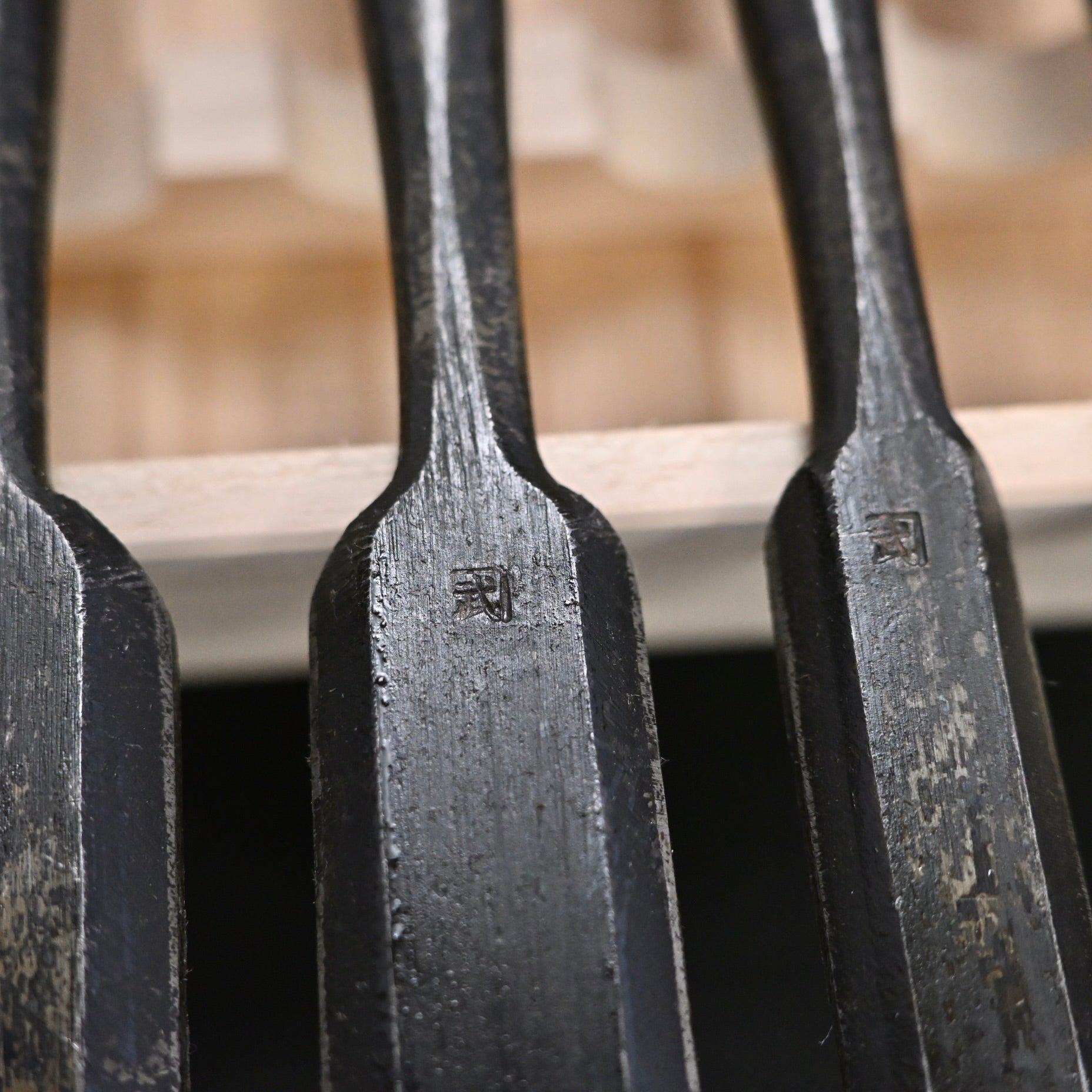 Kanetake Bench chisels set Red oak handle by Takahashi Norikazu 高橋典三作 カネ武 追入組鑿 赤樫柄