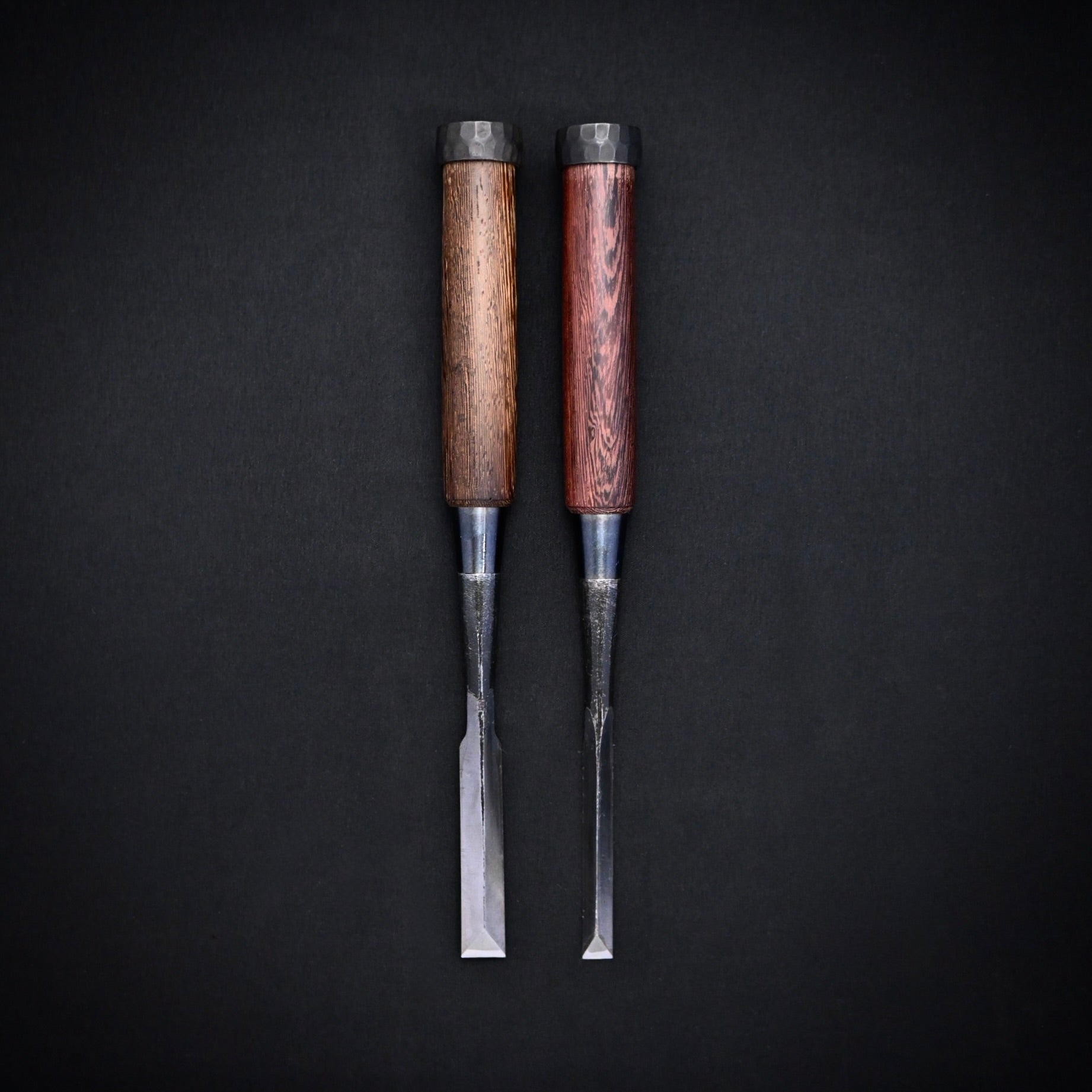 カネ武 鎬 追入鑿 タガヤサン柄 高橋典三作   Kanetake Dovetail chisels Bombay Blackwood Handles by Takahashi Norikazu
