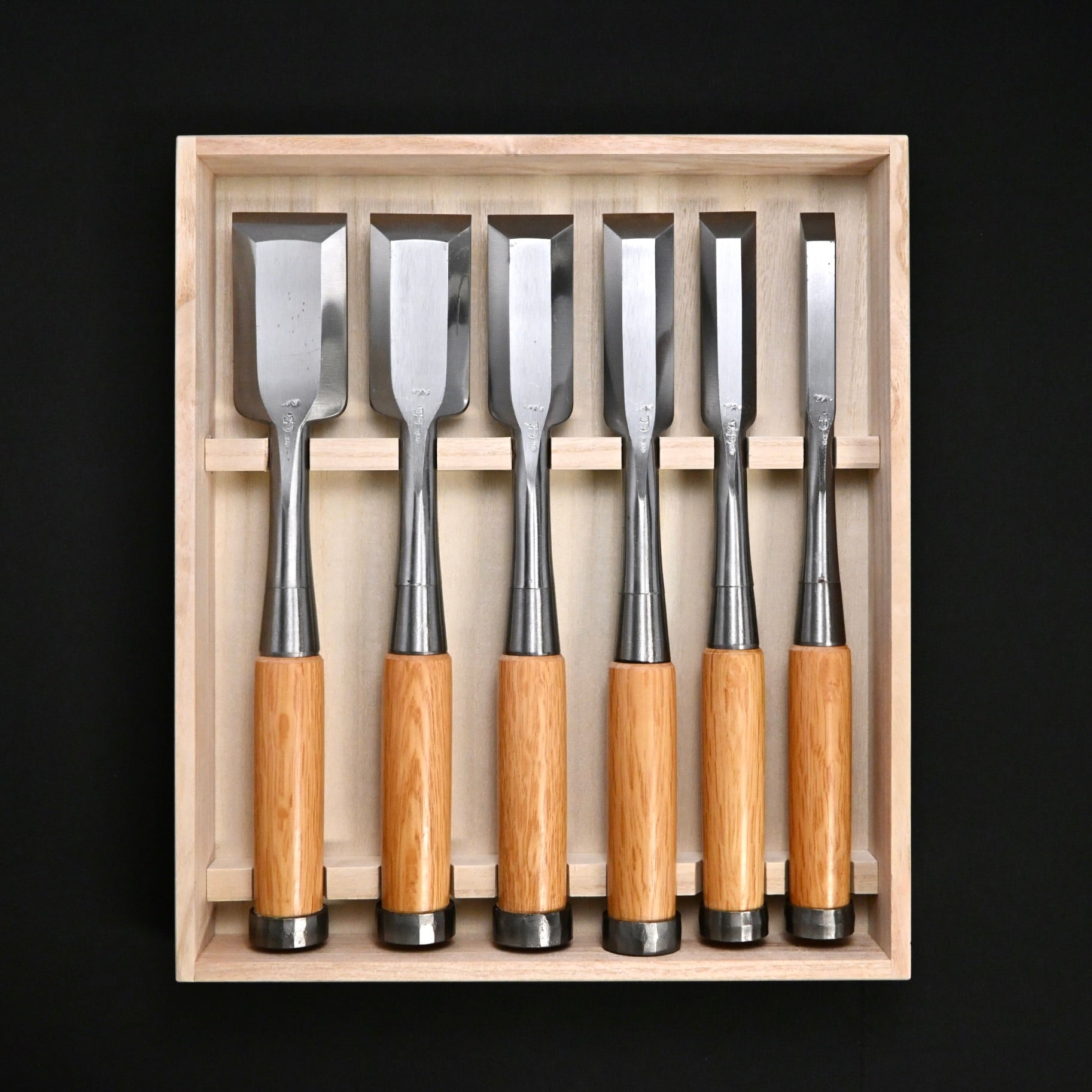 Sukemaru 4th High-Speed Steel Timber chisels set by Usui Yoshio 　四代助丸 碓氷淑郎 叩き組鑿 三つ裏  6本組 tatakinomi