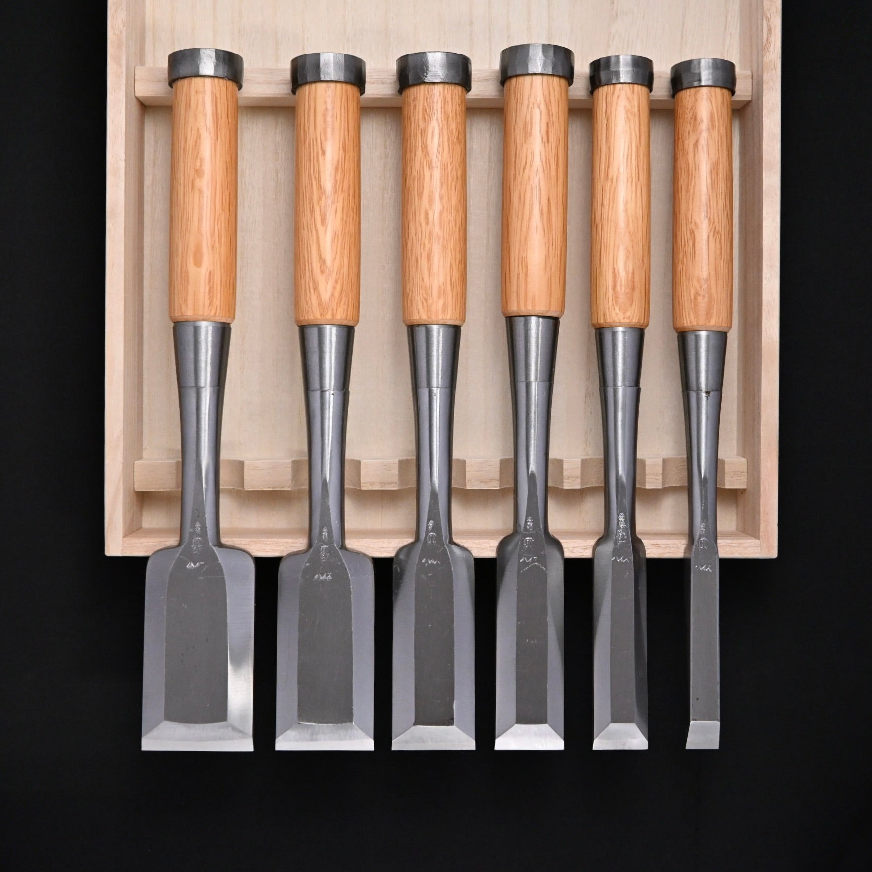 Sukemaru 4th High-Speed Steel Timber chisels set by Usui Yoshio 　四代助丸 碓氷淑郎 叩き組鑿 三つ裏  6本組 tatakinomi