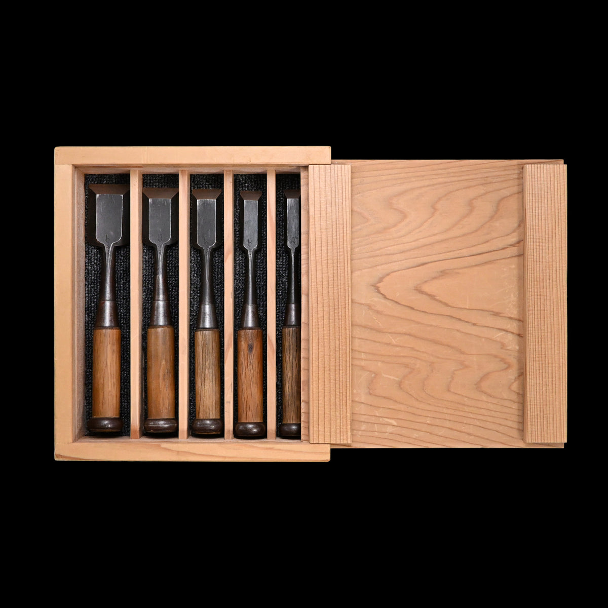 Used Mitsuki Bench chisels set by Yamazaki Nobutsugu  中古品 光月 山崎信次作 追入5本組鑿
