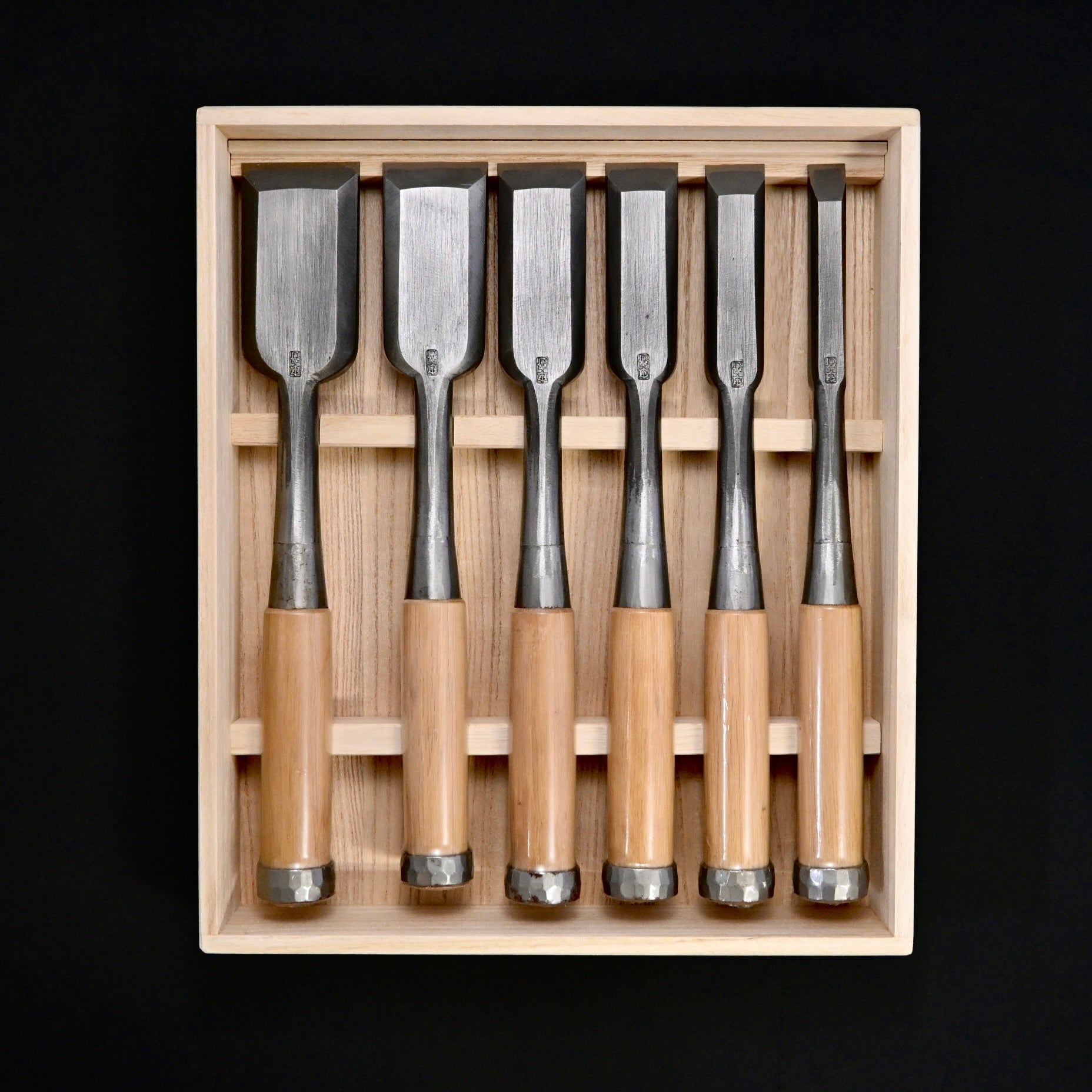 Tasai Timber chisels 6-Piece set Special Blue Steel   田斎  磨き叩組鑿 6本組