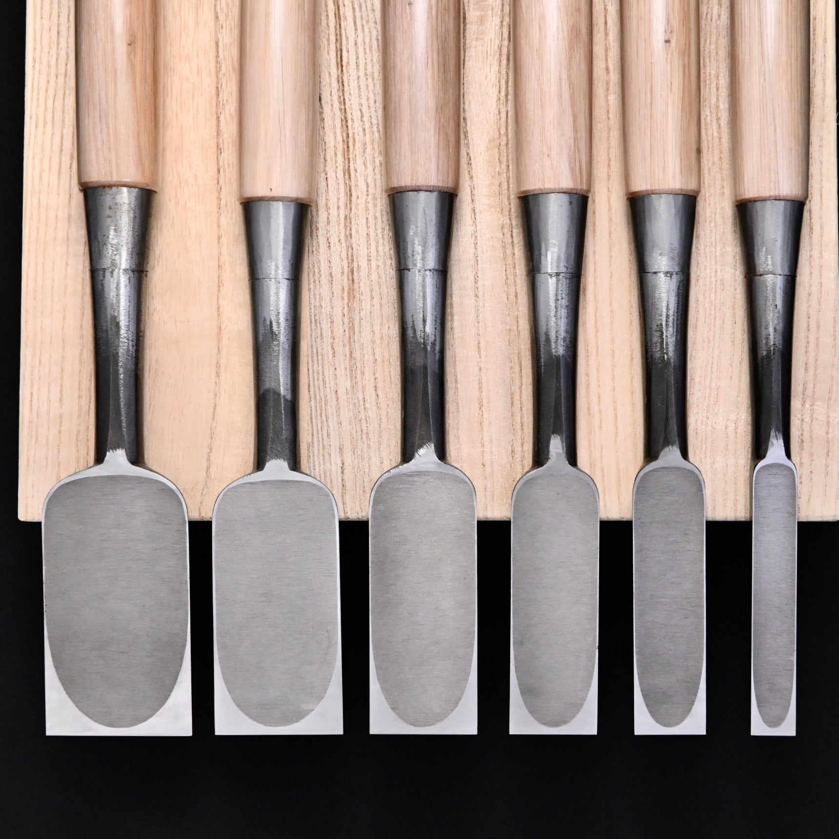 Tasai Timber chisels 6-Piece set Special Blue Steel   田斎  磨き叩組鑿 6本組