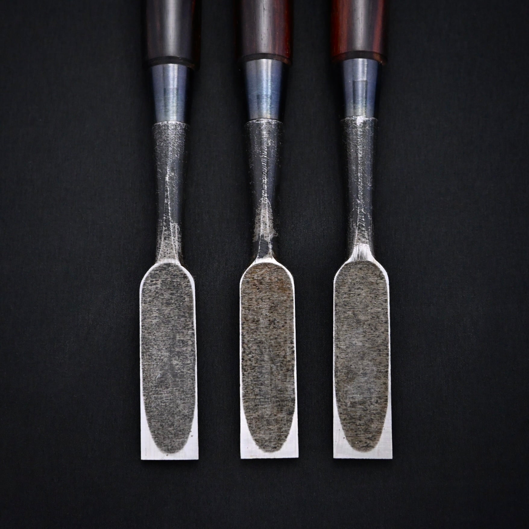 カネ武 追入鑿 黒檀柄 高橋典三作   Kanetake Bench chisels Ebony Handles by Takahashi Norikazu