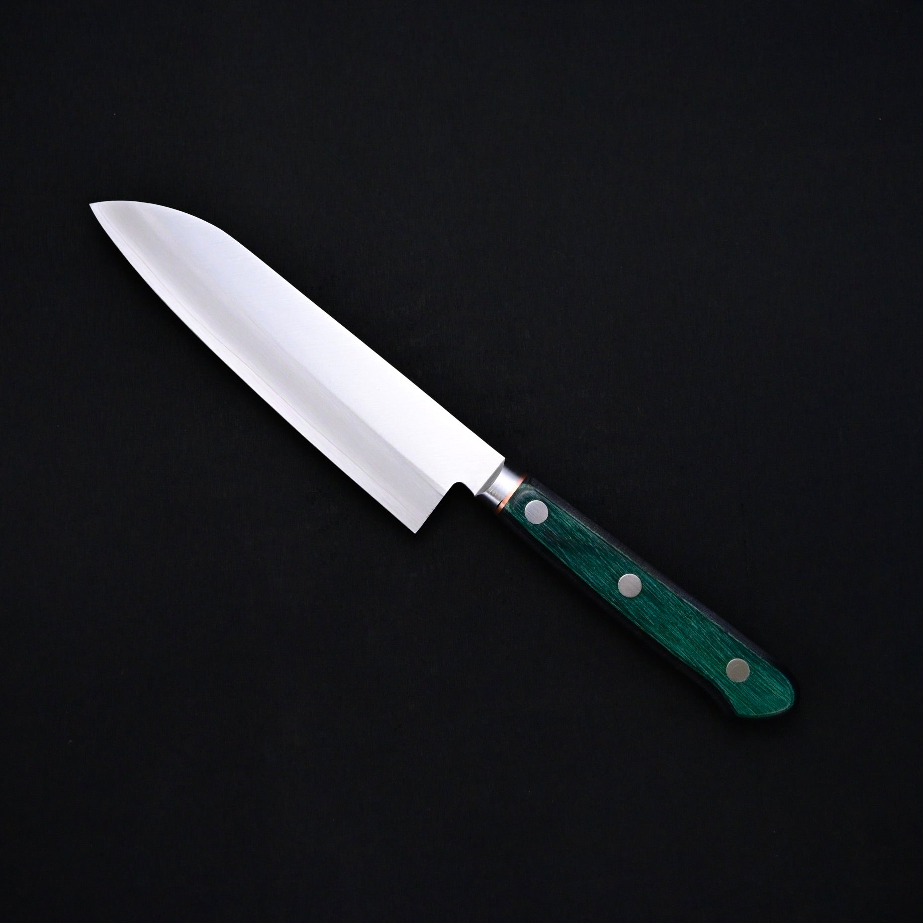 Kanemoto Small Santoku kitchen knife Green Handle  兼元 小三徳包丁 DPゴールド 140mm 緑合板柄