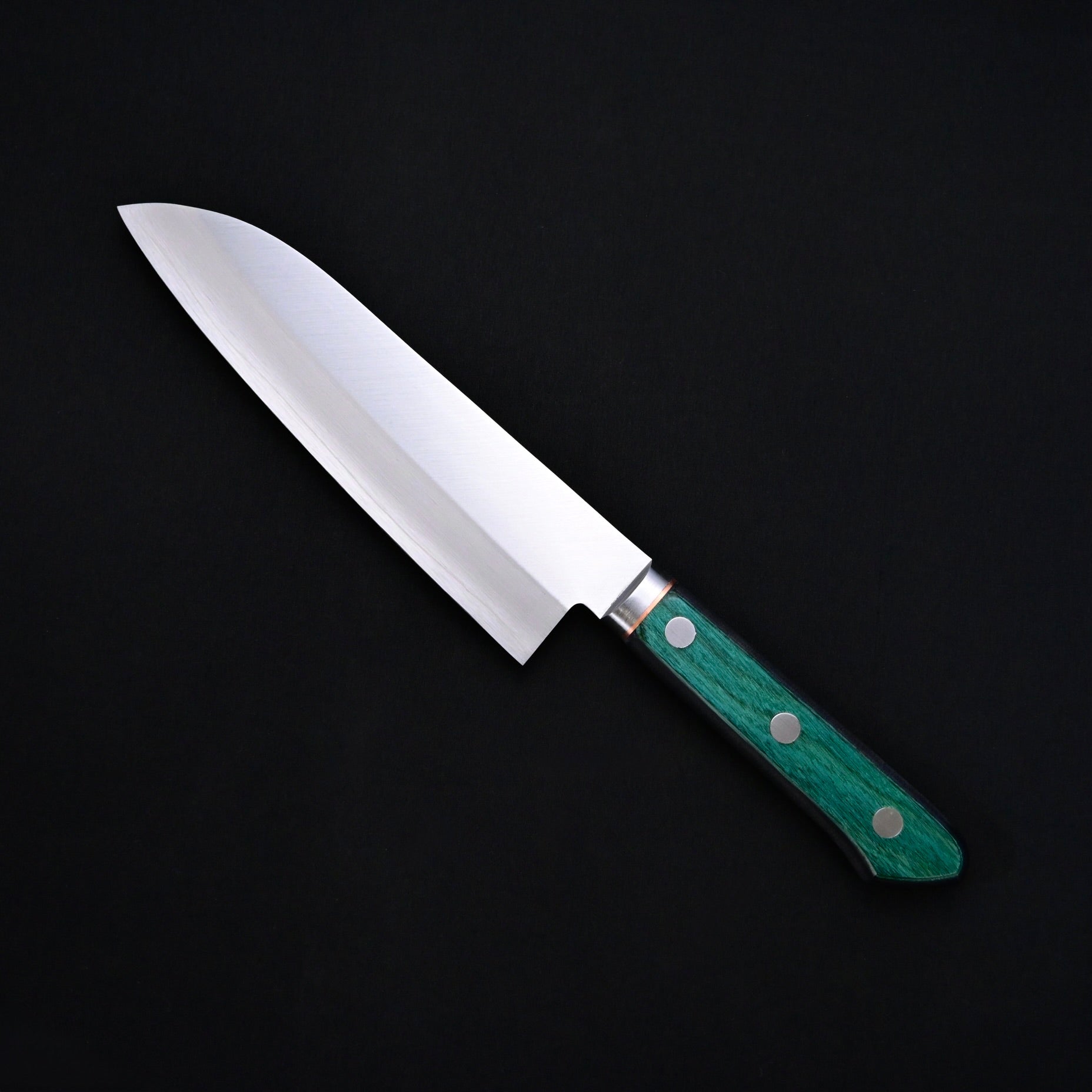 Kanemoto Santoku kitchen knife Green Handle  兼元 三徳包丁 DPゴールド 170mm 緑合板柄