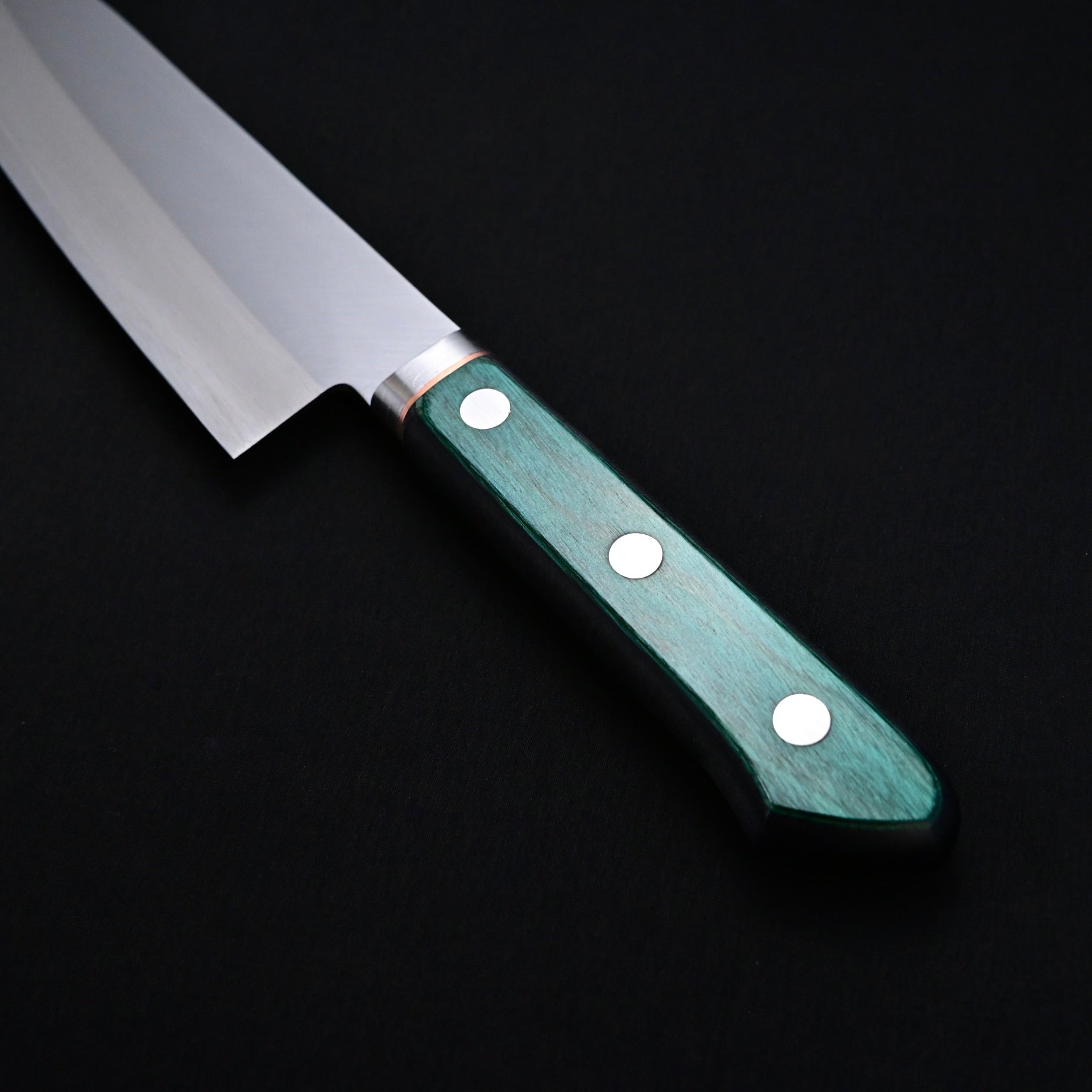 Kanemoto Santoku kitchen knife Green Handle  兼元 三徳包丁 DPゴールド 170mm 緑合板柄