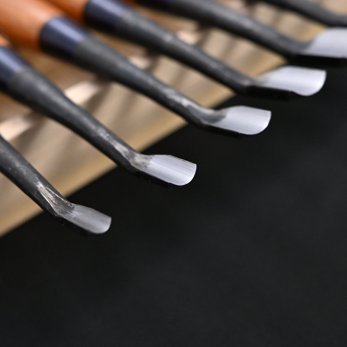 Hashi Spoon chisels set Carving chisels with white steel  橋 清玄作 丸曲組鑿  八本組